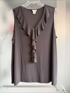 Ruffled V-Neck Sleeveless Tank - Dark Gray